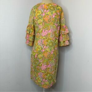 Vintage 60s 70s Size 13 Union Made Floral Paisley Ruffle Sleeve Dress